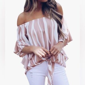 Pink Striped off shoulder Top with front tie